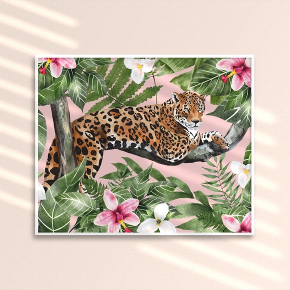 Other - Wall Art Floral Jungle Cat Jaguar Portrait Print